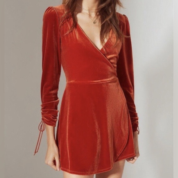 Urban Outfitters Pants - Urban Outfitters Orange Velvet Faux Wrap Romper Size XS